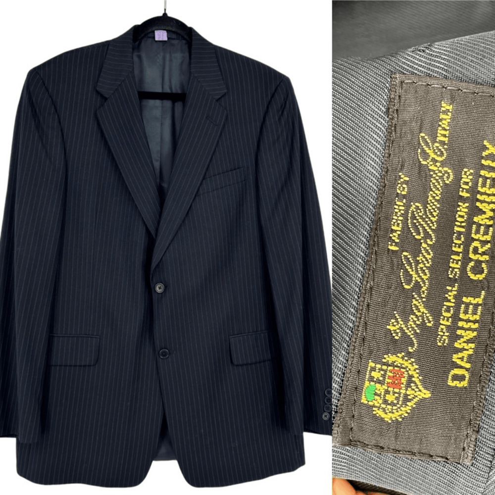 Cremieux Loro Piana Mens Blazer 44L Wool Sport Coat Navy Pinstriped Two Buttons